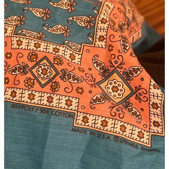Blue & Pink French Provincial Floral Paisley Pattern Bandana Scarf Cover Vintage - Picture 8 of 8